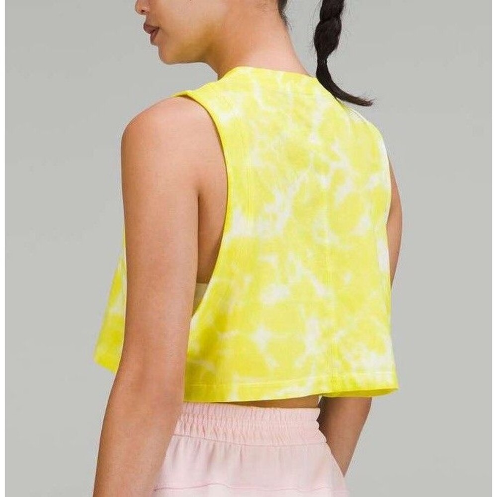 Lululemon Women’s All Yours Crop Tank Size 4 Marmoleado Tie Dye Highlight Yellow